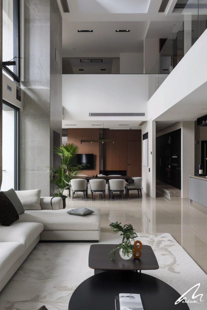 Interior design by personality showing a minimalist interior with hidden storage and clean lines