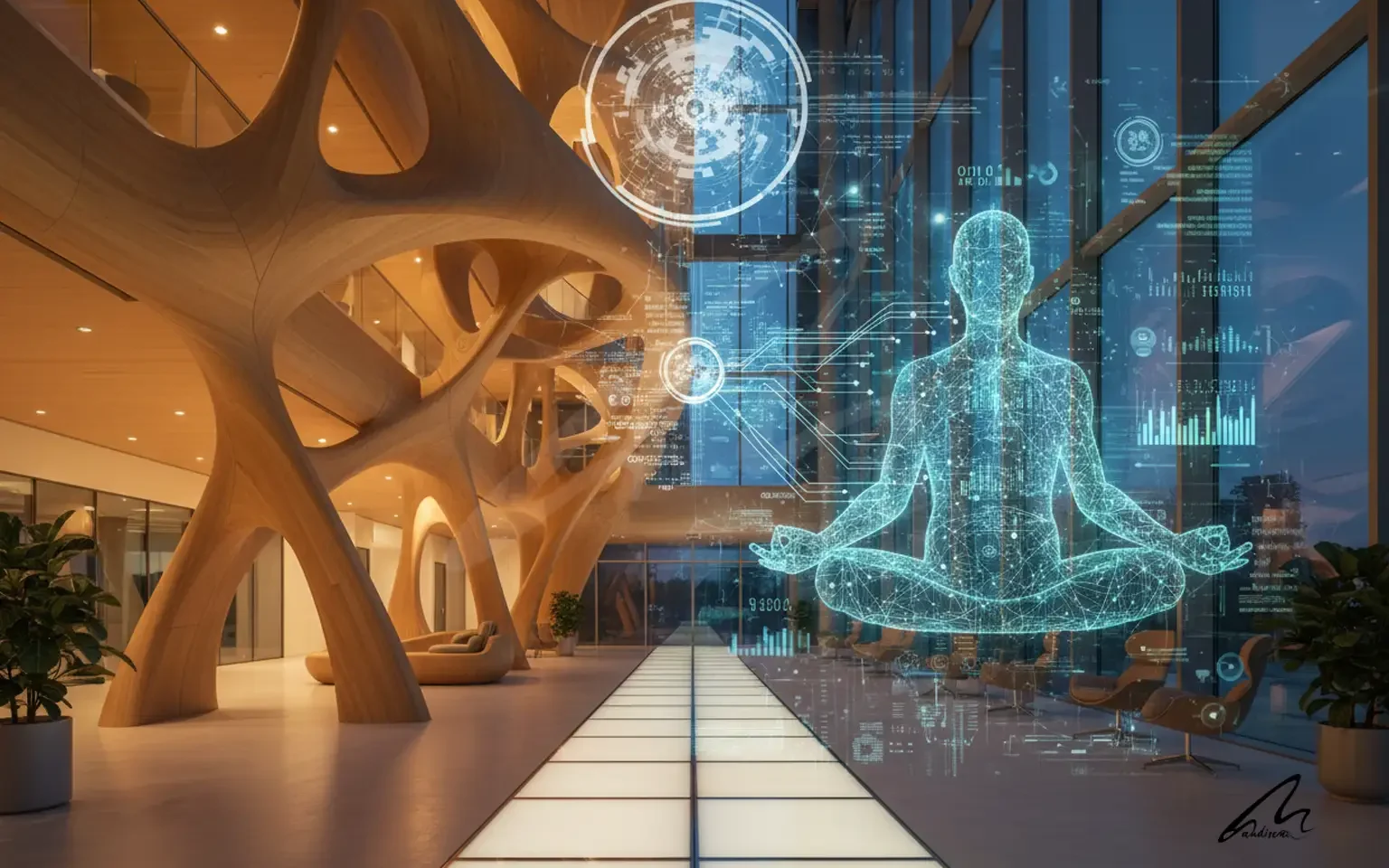 Modern building facade displaying architectural value through data visualization overlays