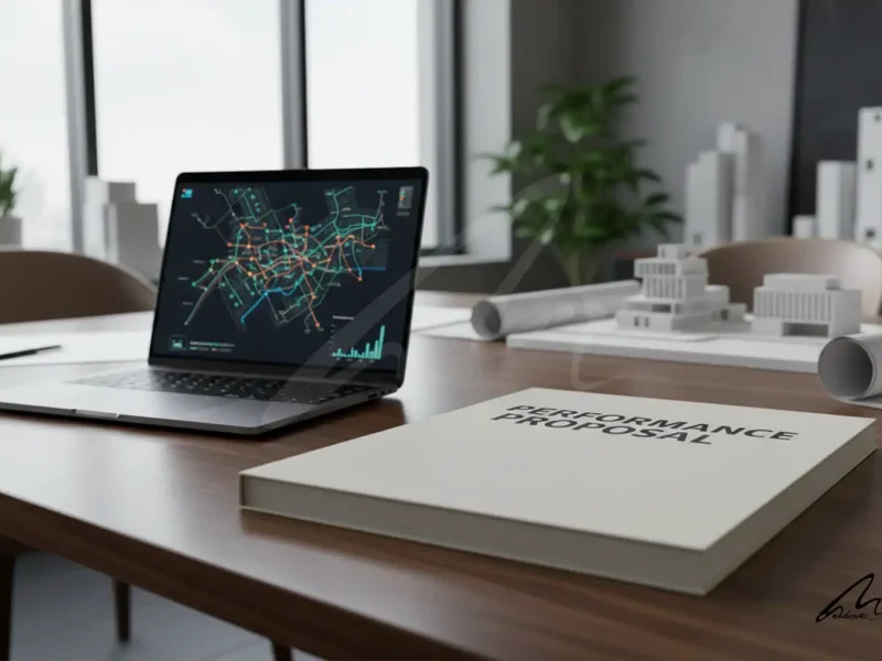 A professional architecture fee proposal metrics document on a desk with spatial analysis data
