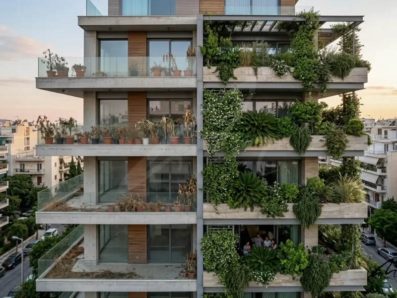 A comparison between failing ornamental greenery and successful integrated biological systems for green real estate ROI.