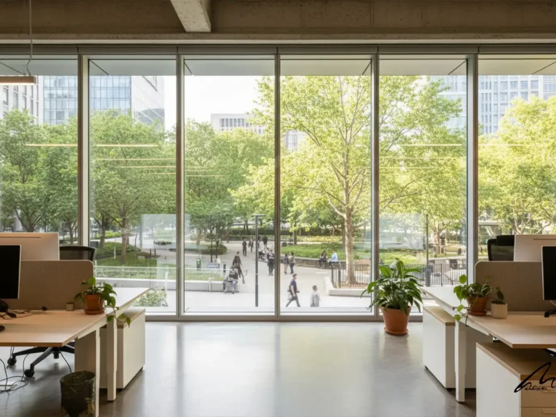 A modern sunlit office demonstrating the human argument architecture through high-performance spatial design.