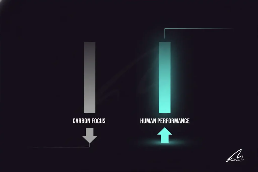 Diagram showing the value shift from carbon reduction to human performance optimization.