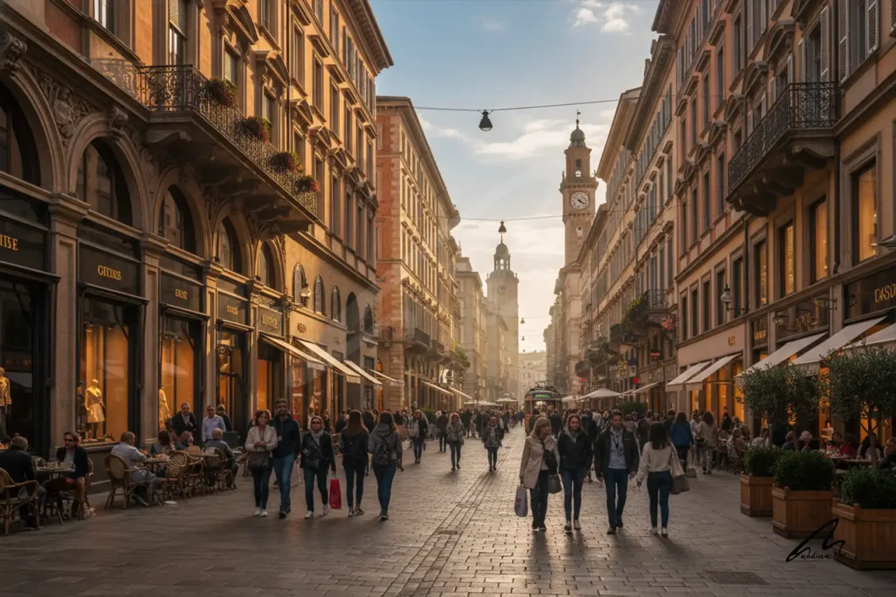 Vibrant walkable street showing the high walkability property value of dense urban environments.