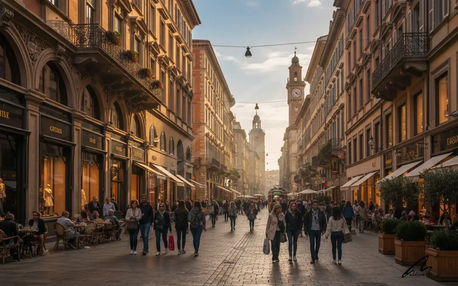 Vibrant walkable street showing the high walkability property value of dense urban environments.