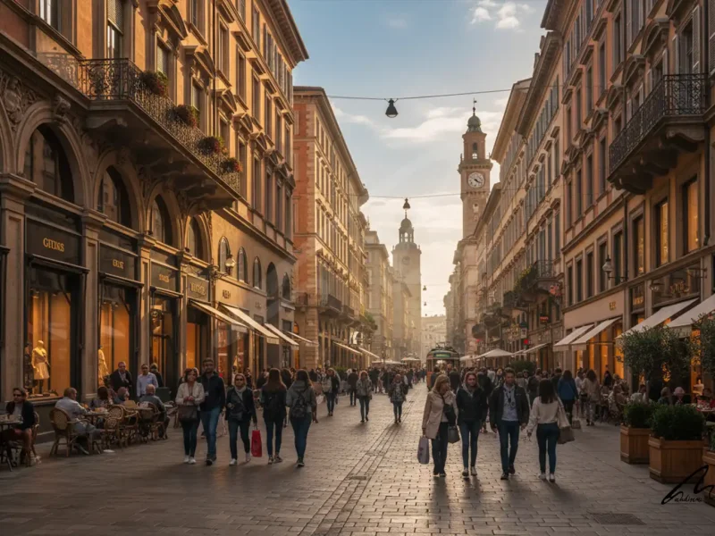 Vibrant walkable street showing the high walkability property value of dense urban environments.