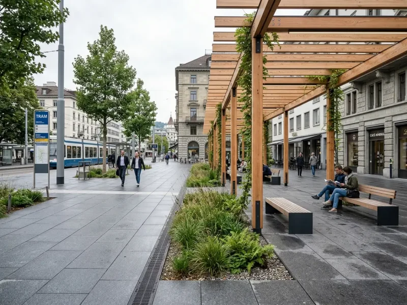 SIA 102 / 105 Phase Traps: Why Swiss Landscape & Architecture Studios Leak 18% Margin in Cantonal Approvals — Swiss urban realm and inner-city public square in Zurich with permeable granite, mature lime trees, and alpine architectural materiality